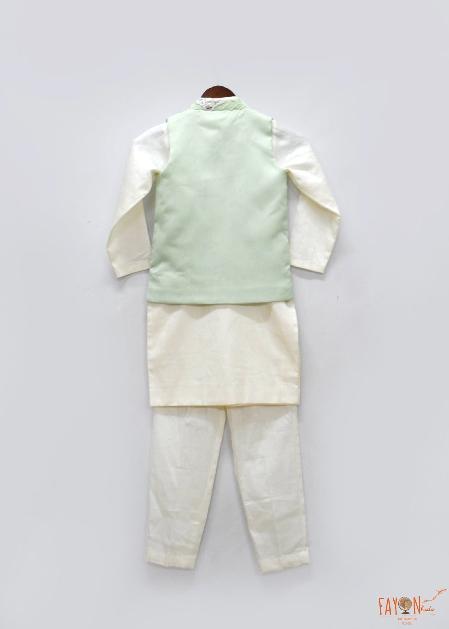 Green Gota Embroidery Nehru Jacket Kurta Pant for Boys