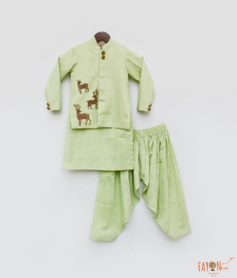 Green Jacket with Kurta Salwar for Boys