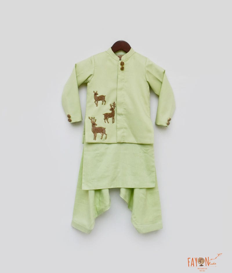 Green Jacket with Kurta Salwar for Boys