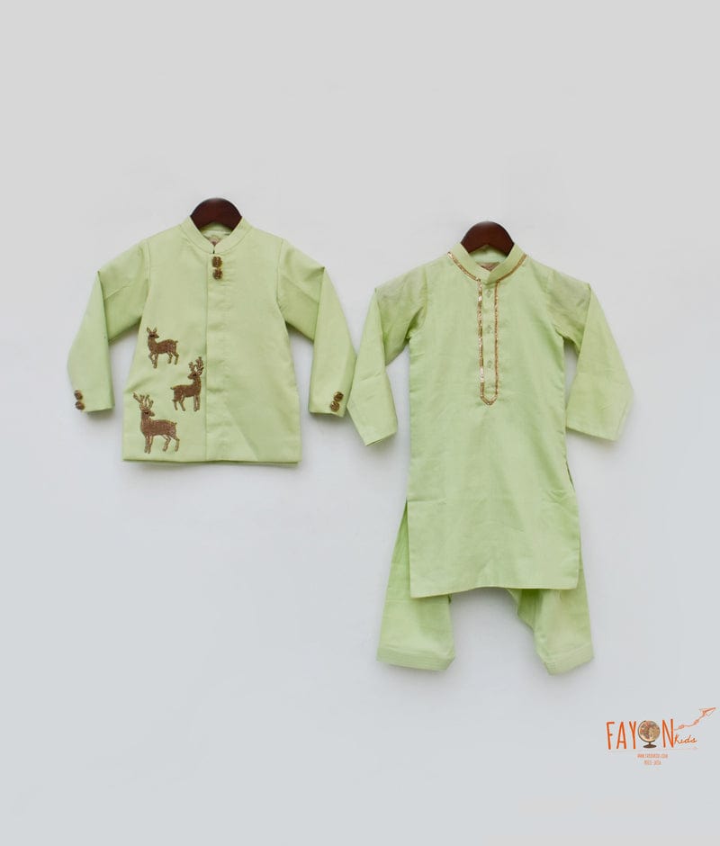 Green Jacket with Kurta Salwar for Boys