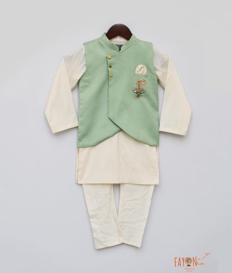 Fayon Kids Green Nehru Jacket with Kurta Chudidar for Boys