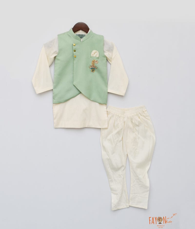 Green Nehru Jacket with Kurta Chudidar for Boys