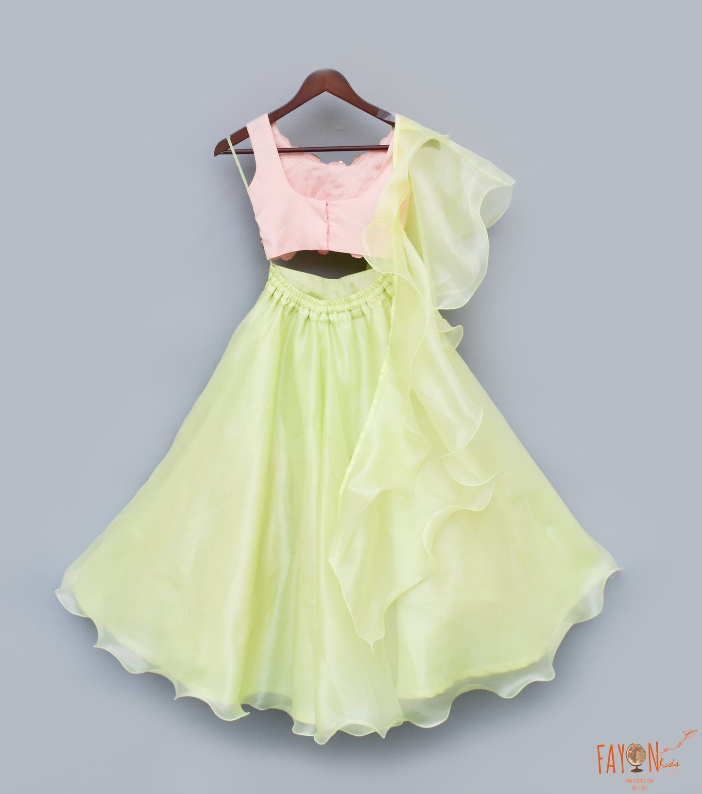 Green Organza Lehenga with 3D Flowers Choli Organza Dupatta for Girls