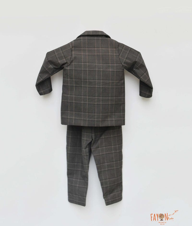 Grey Check Coat with Pink Shirt Pant for Boys