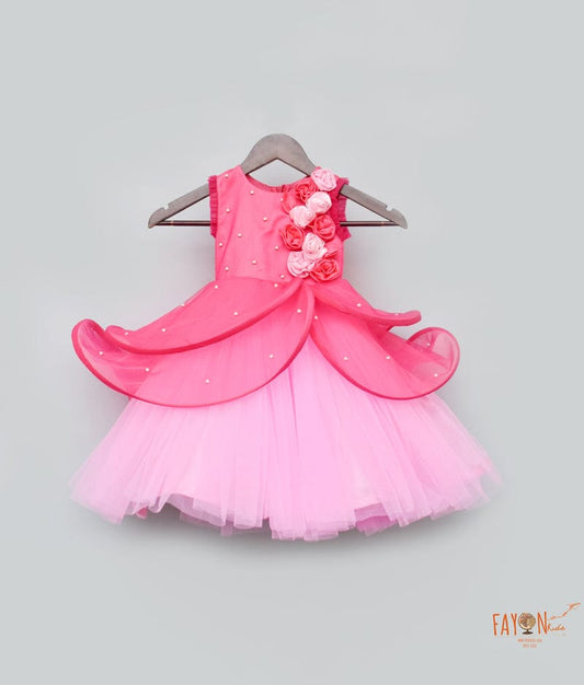 Hot Pink Baby Pink Drape Gown for Girls