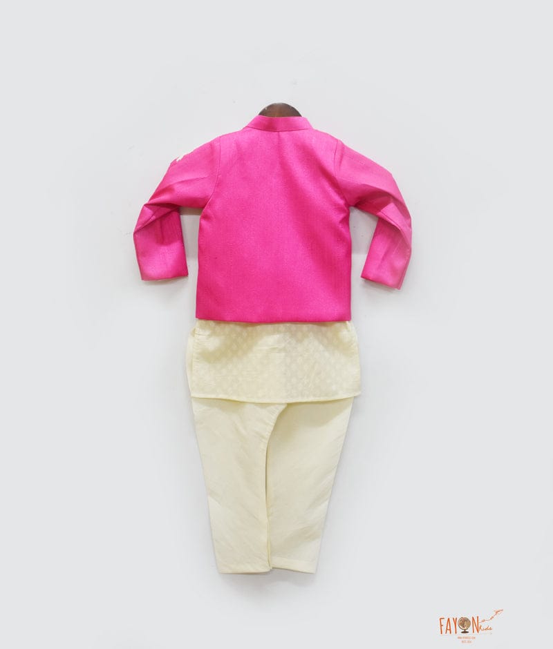 Hot Pink Embroidery Jacket with Kurta Chudidar for Boys