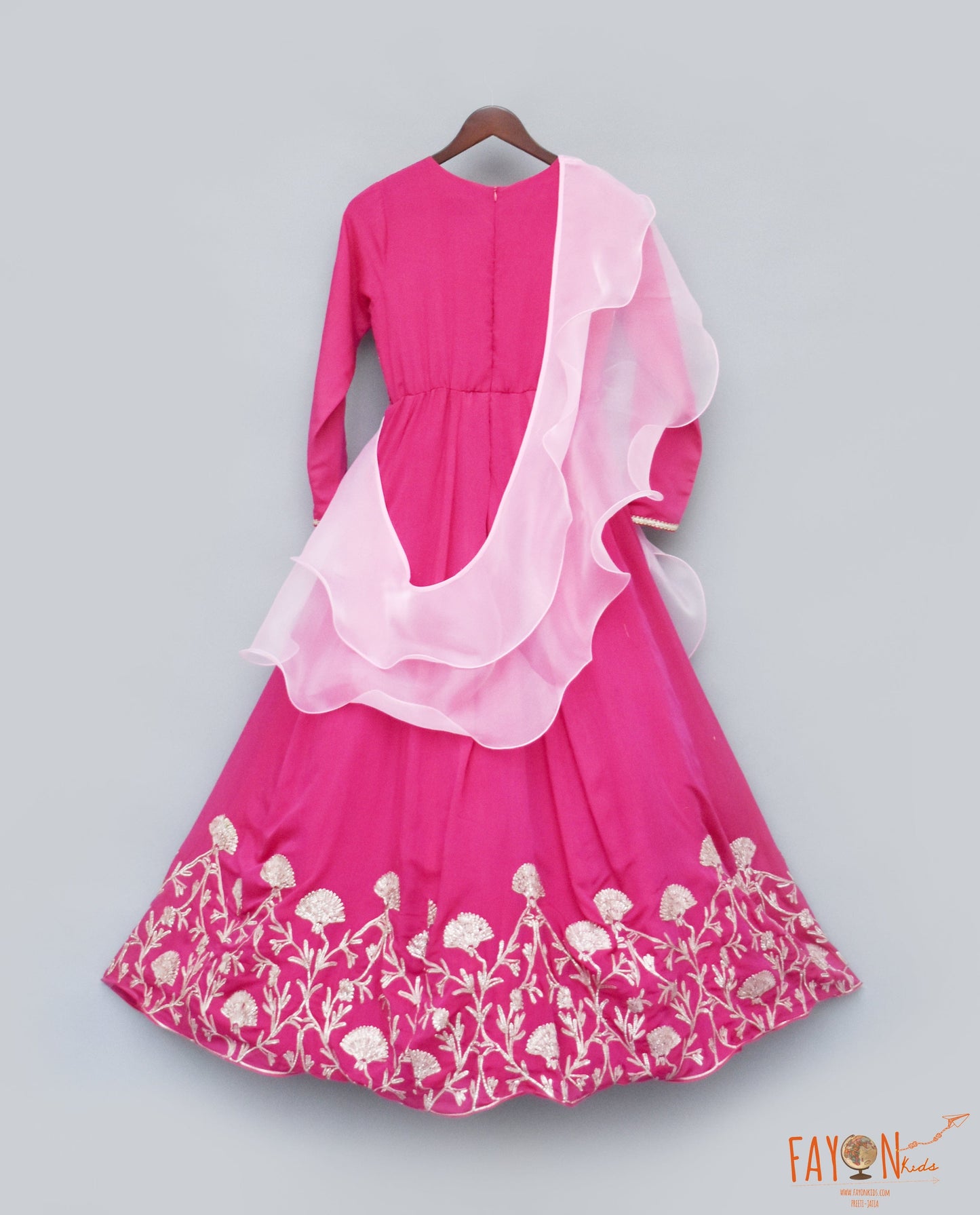 Hot Pink Gota Anarkali with Organza Dupatta for Girls