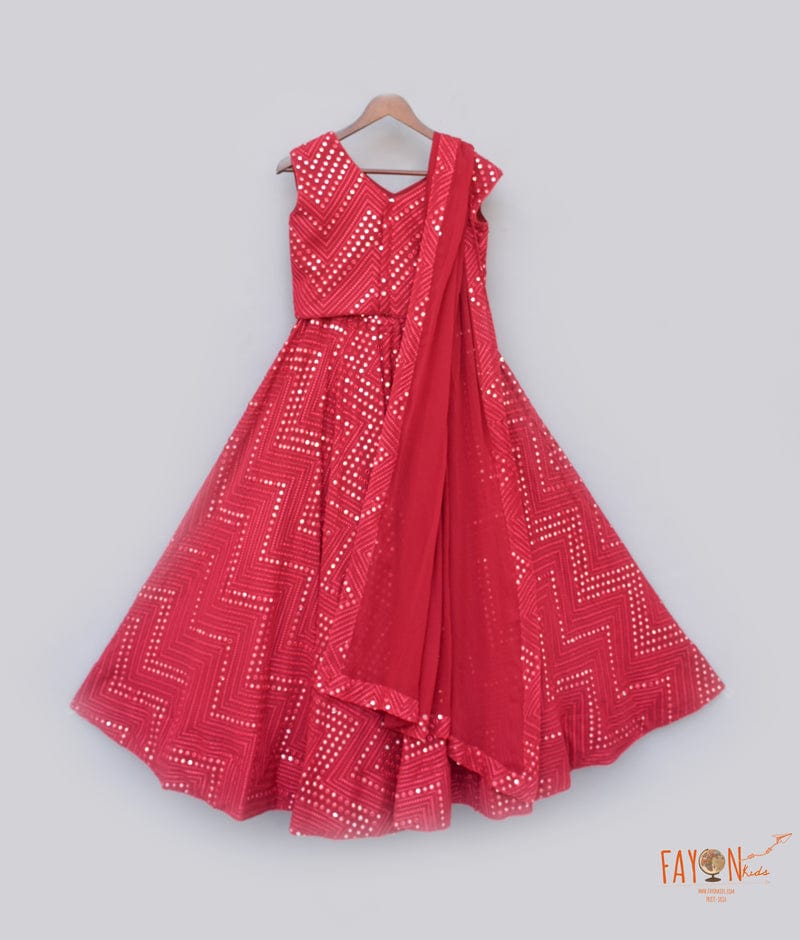 Hot Pink Mirror Work Lehenga with Choli Georgette Dupatta for Girls