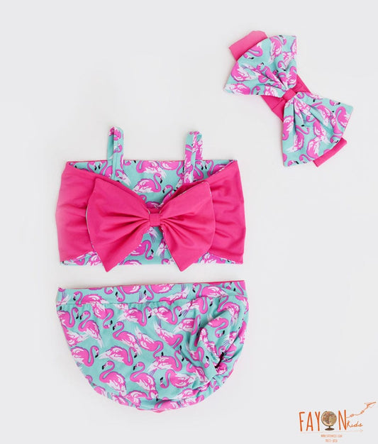 Hot Pink Top Blue Flamingo Printed Swim wear for Girls