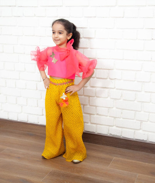 Hot Pink Yellow with Top and Pant for Girls