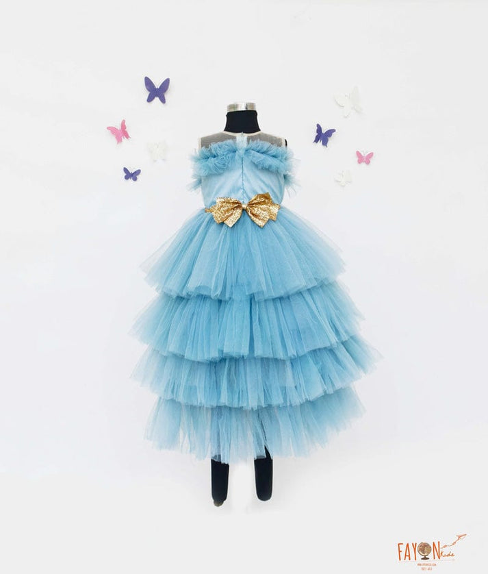 Light Blue Shimmer Net Gown for Girls