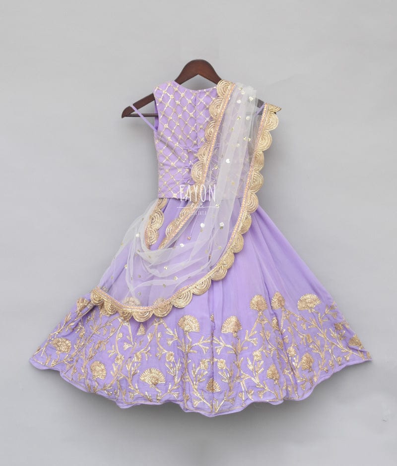 Light Purple Embroidery Light Purple Gota Embroidery Lehenga with Choli Boti Net Dupatta for Girls