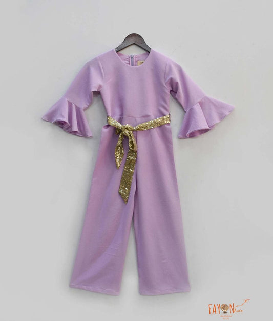Lilac Bubble Georgette Jumpsuit for Girls