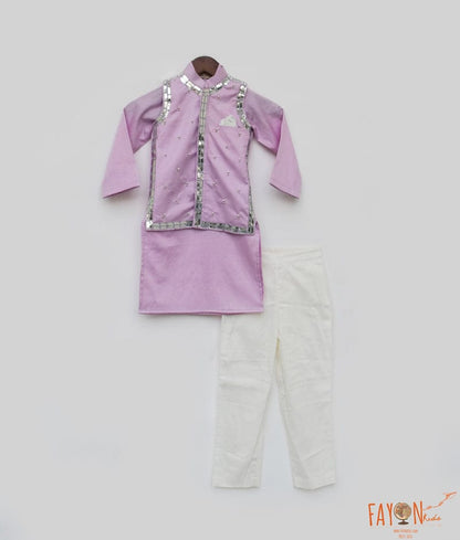 Fayon Kids Lilac Embroidery Jacket with Kurta and Pant for Boys