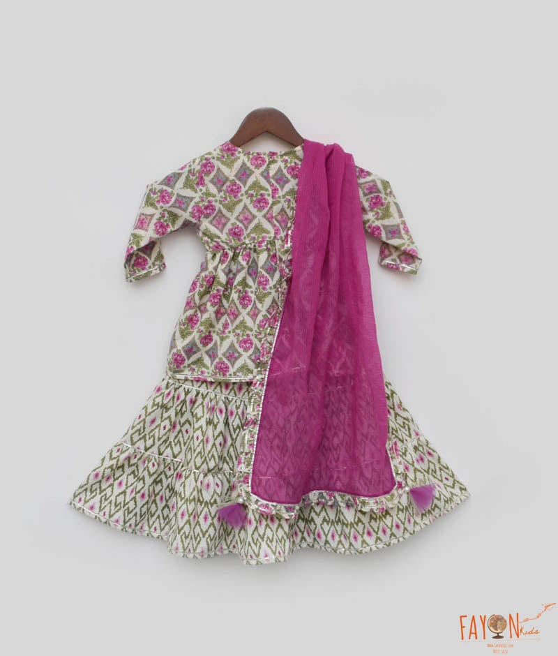Lilac Floral Print Kurti Sharara