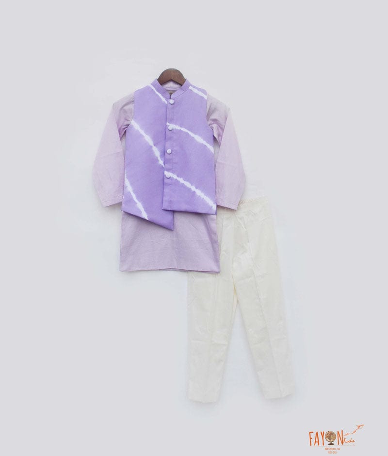 Lilac Lehriya Nehru Jacket with Kurta Pant for Boys