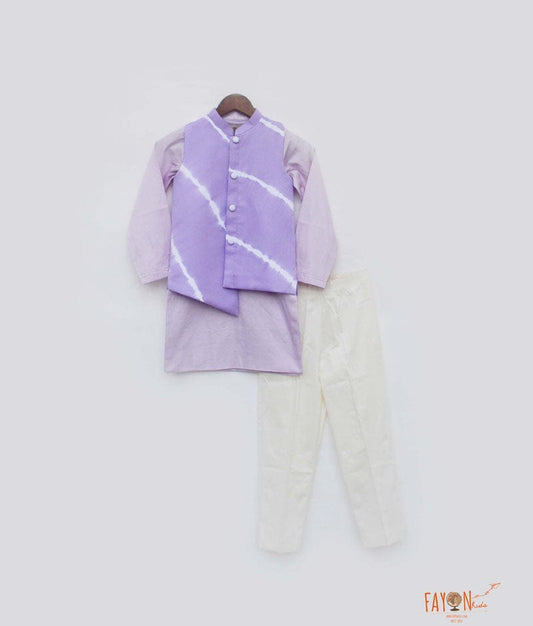 Lilac Lehriya Nehru Jacket with Kurta Pant for Boys