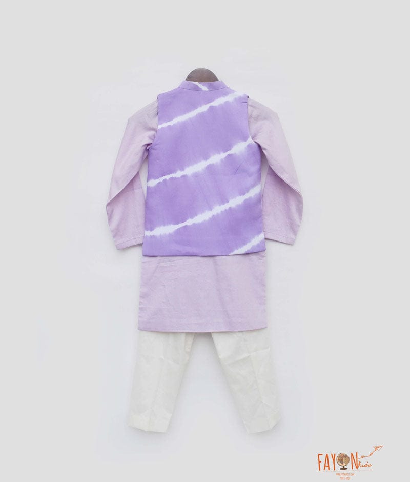 Lilac Lehriya Nehru Jacket with Kurta Pant for Boys