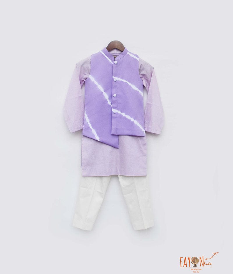Lilac Lehriya Nehru Jacket with Kurta Pant for Boys