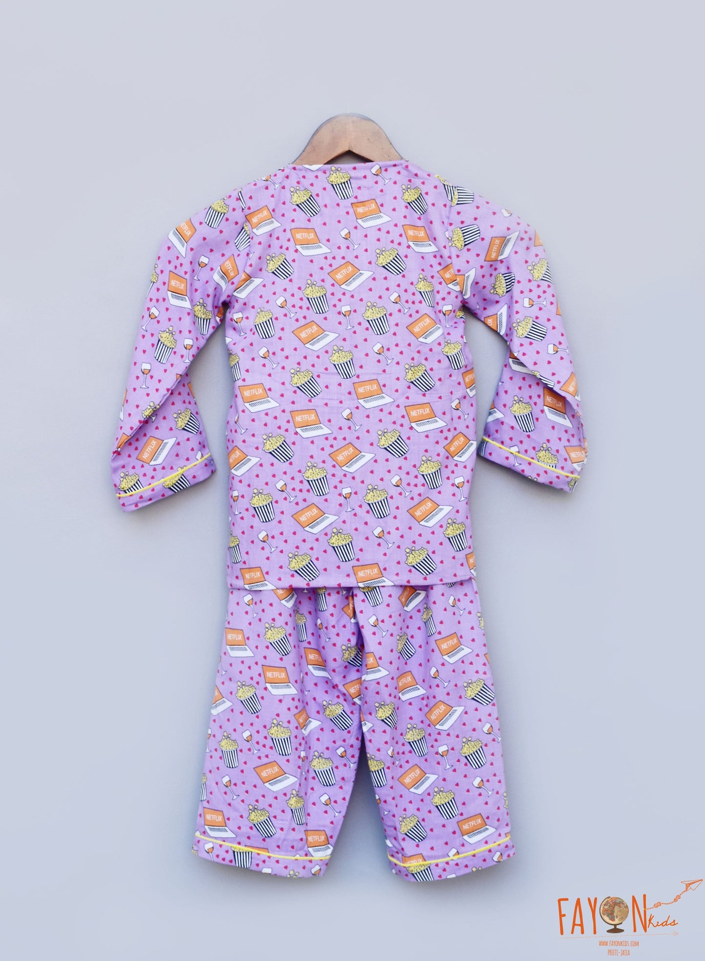 Lilac Printed Night Shirt with Pajama for Girls