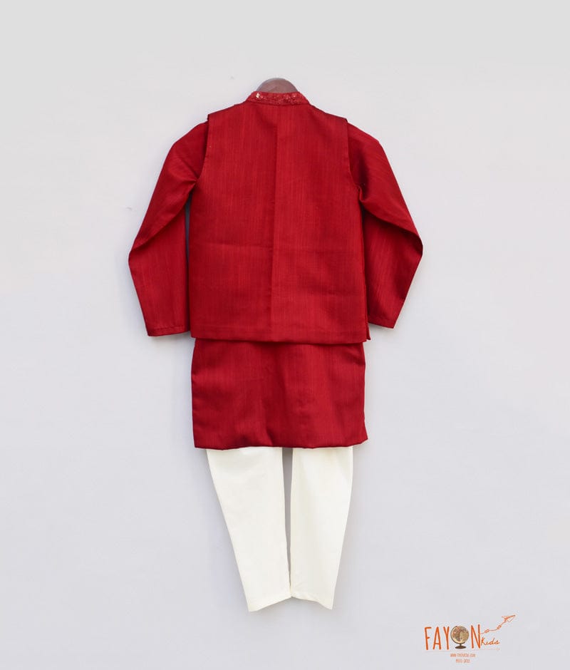 Maroon Embroidery Jacket with Maroon Kurta Chudidar for Boys