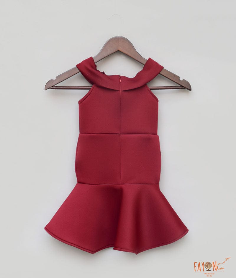 Fayon Kids Maroon Fish Cut Dress for Girls