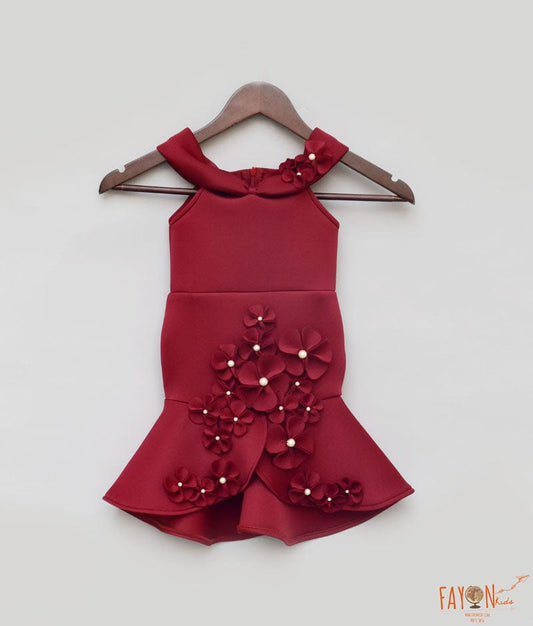 Fayon Kids Maroon Fish Cut Dress for Girls