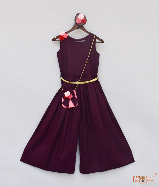 Maroon Linen Jumpsuit for Girls