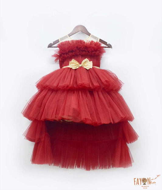 Maroon Net High Low Dress for Girls
