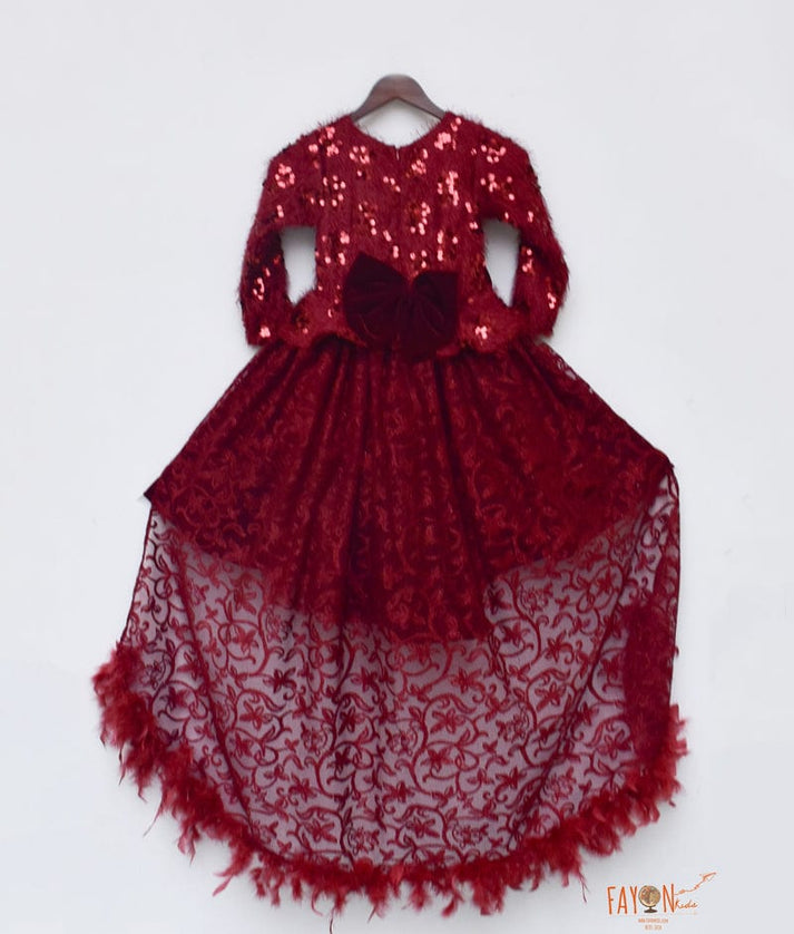 Maroon Velvet High Low Gown for Girls