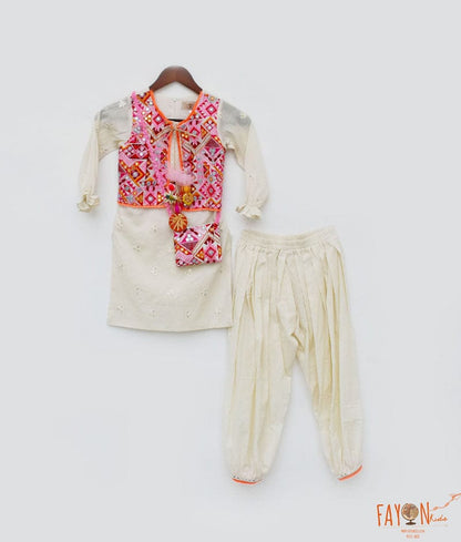 Fayon Kids Multi Colored Embroidery Jacket and Kurti Pant for Girls