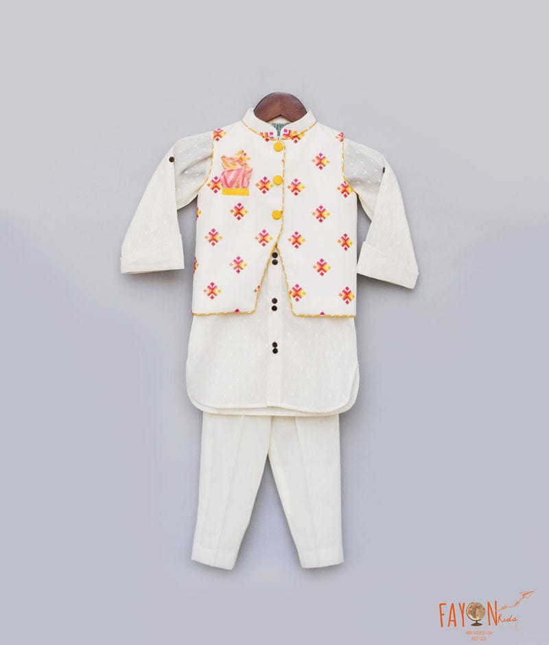 Multi Colour Booti Nehru Jacket with Kurta Pant for Boys