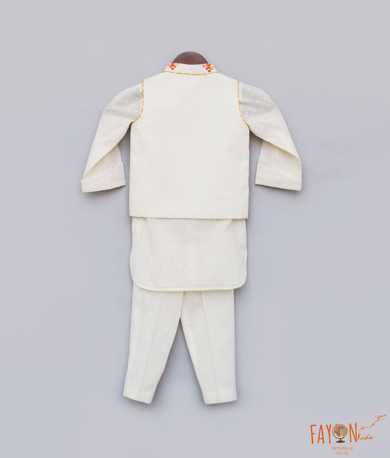 Multi Colour Booti Nehru Jacket with Kurta Pant for Boys