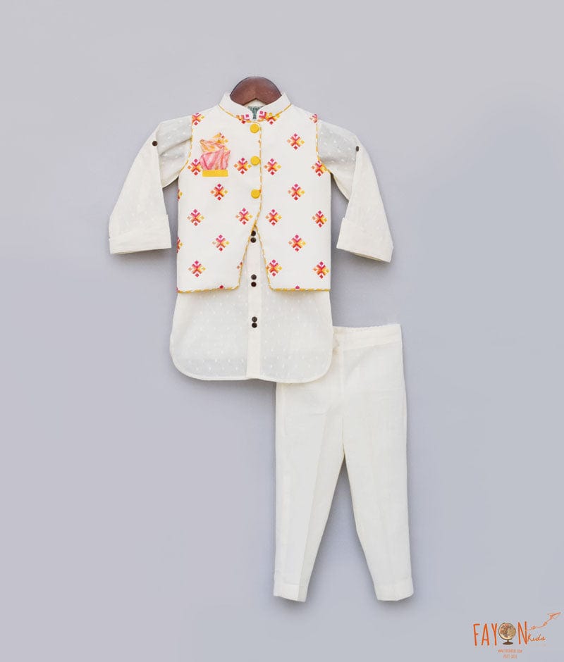 Multi Colour Booti Nehru Jacket with Kurta Pant for Boys