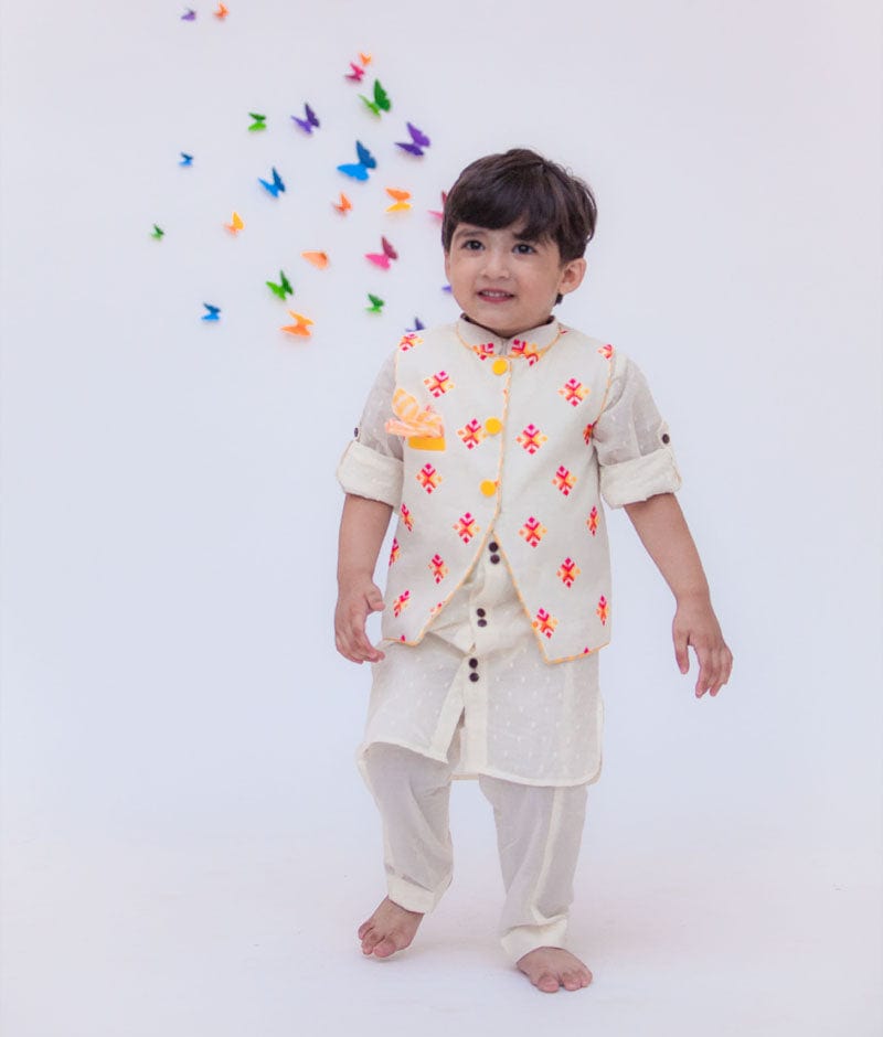 Multi Colour Booti Nehru Jacket with Kurta Pant for Boys