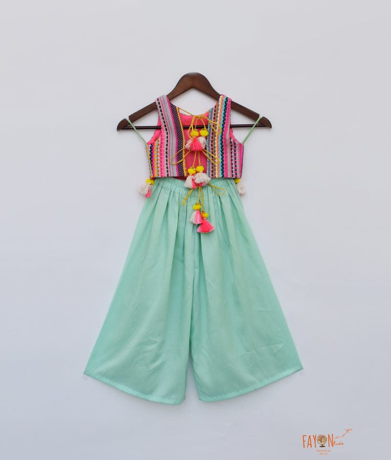 Multi Colour Knitted Top with Aqua Plazo Pant for Girls