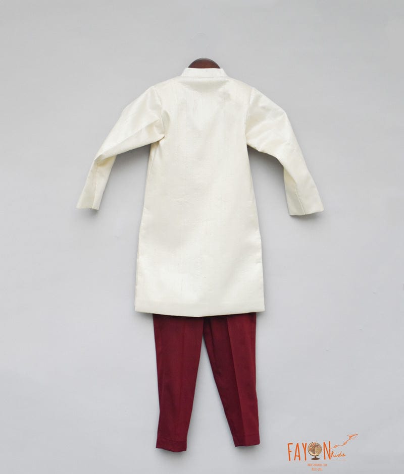 Off white Achkan with Maroon Pant for Boys