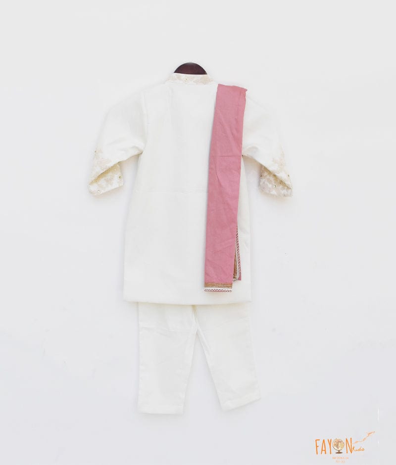 Off white Achkan with Stole Pant for Boys