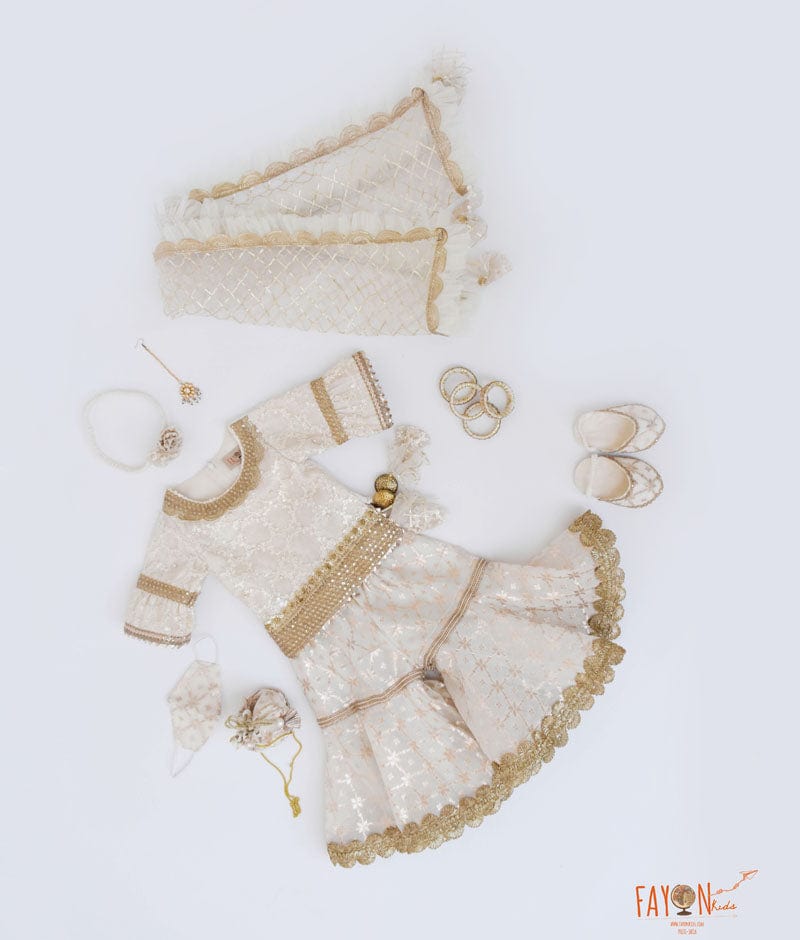 Off white Embroidery Kurti with Chanderi Sharara Dupatta Set for Girls