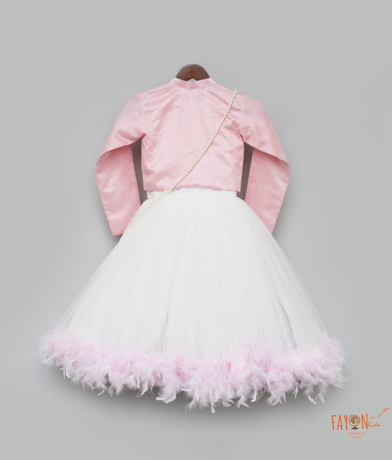 Off white Fur Gown with Shrug for Girls
