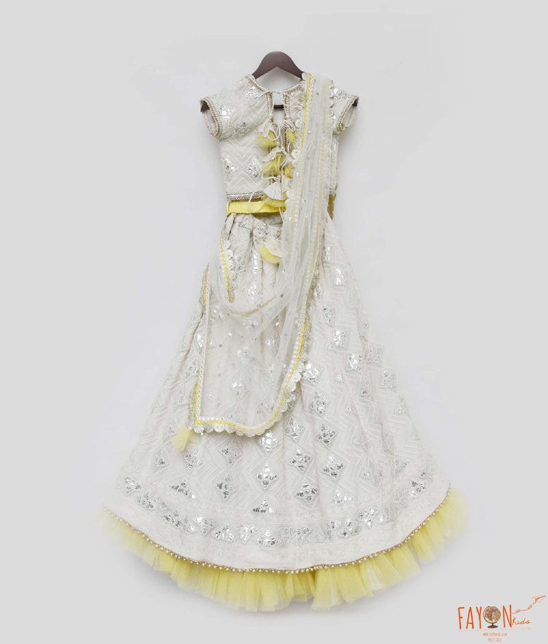 Off white Gota Embroidery Lehenga with Choli Boti Net Dupatta for Girls
