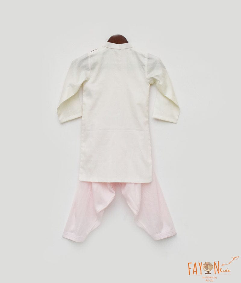 Off White Kurta and Pink Salwar for Boys