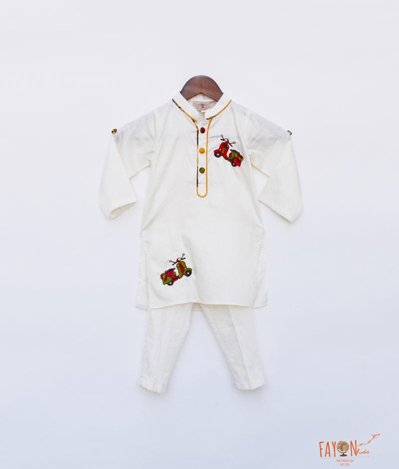 Coral Lehriya Kurta with Pant for Boys