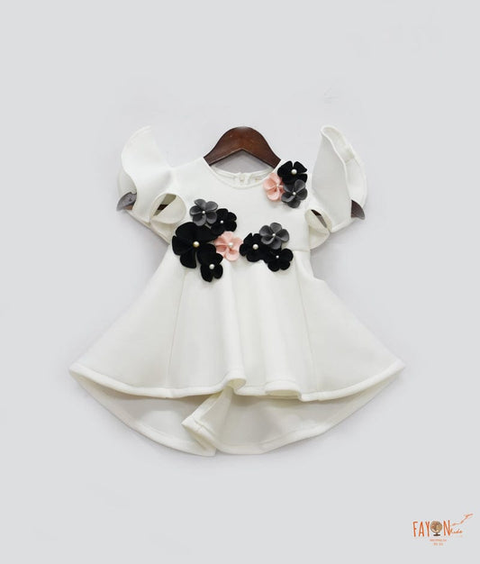 Off white Lycra Dress with Lycra Flowers for Girls