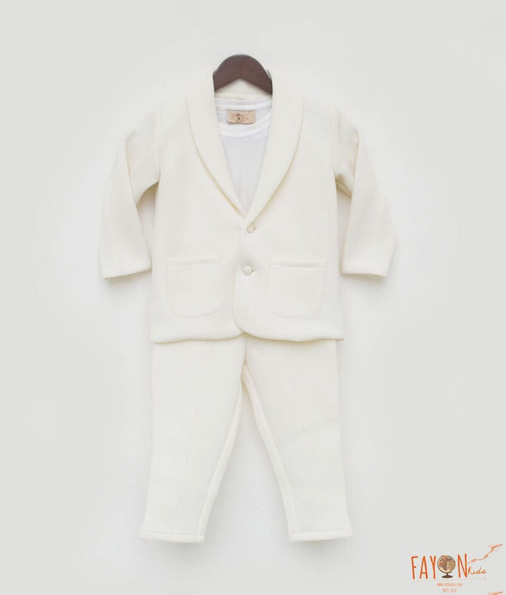 Off White Neoprene Coat Pant for Boys