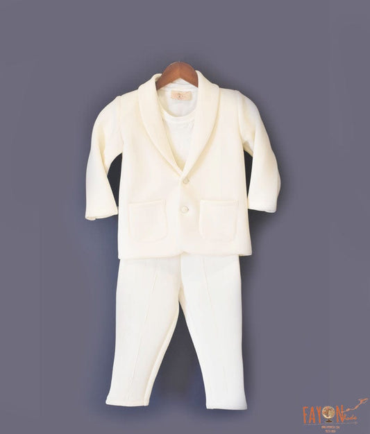 Off White Neoprene Coat Pant for Boys