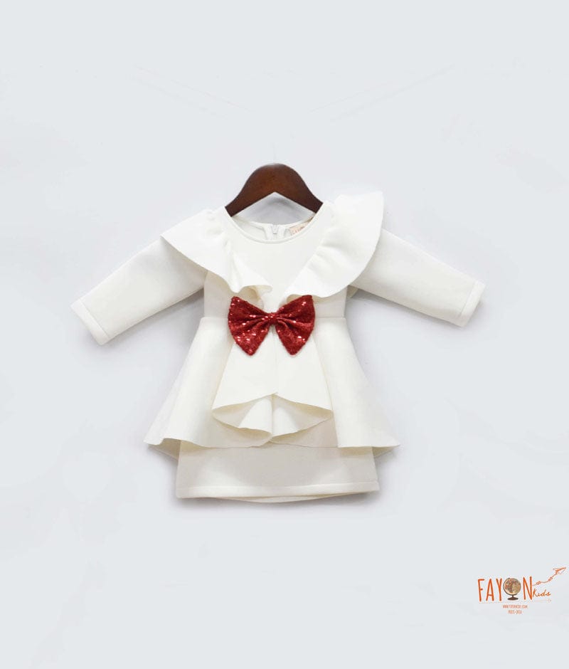 Off white Neoprene Dress for Girls