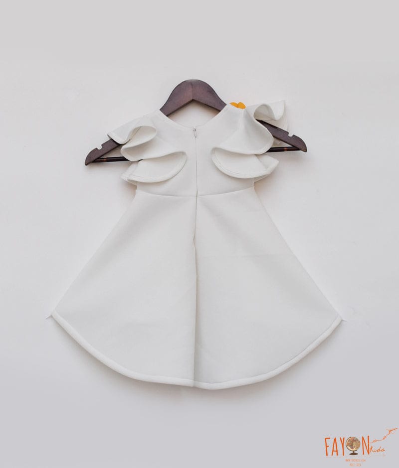 Off white Neoprene Dress with Multi Colour Flowers for Girls