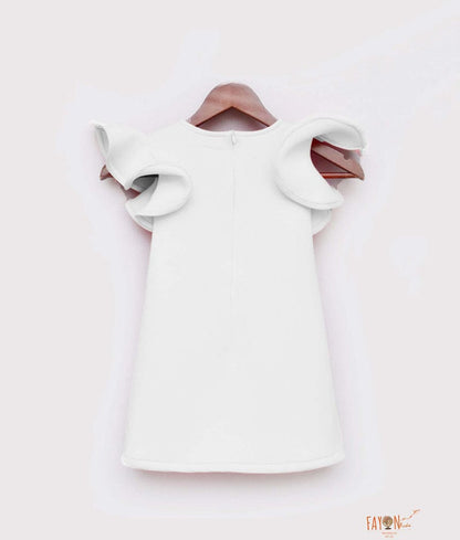 Fayon Kids Off white Neoprene Dress with Unicorn Motif for Girls