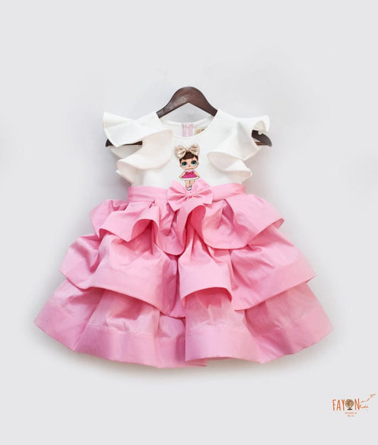 Off white Neoprene Pink Silk Frock for Girls